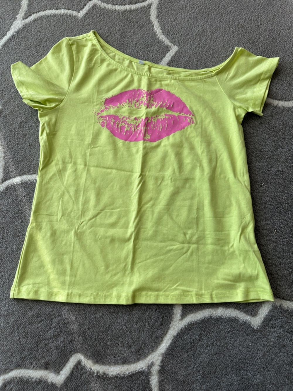 Neon Yellow Tee with Pink Lip Graphic